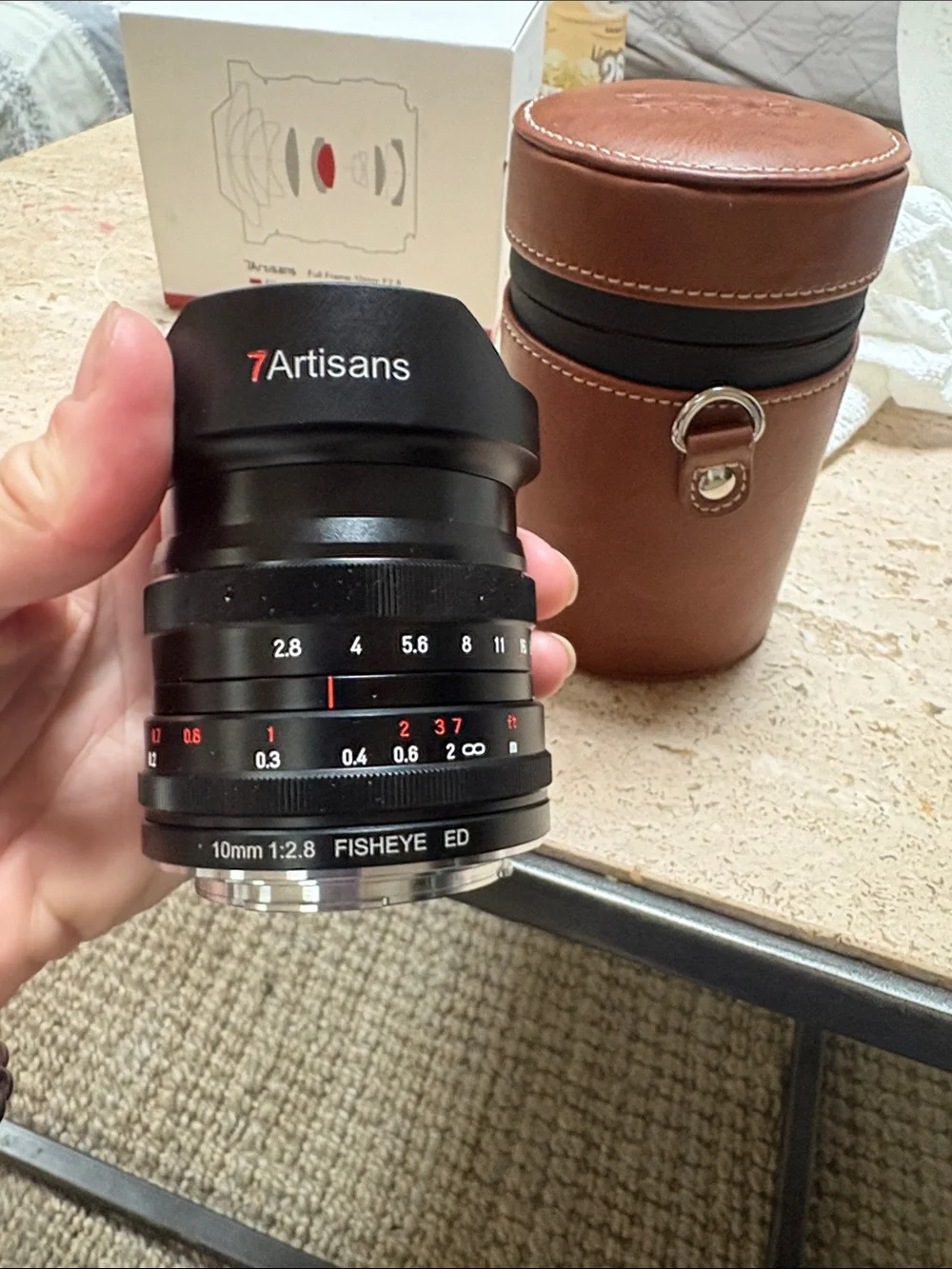 Artisan 10mm F2.8 Wide-Angle Lens with Brown Leather Carry Case